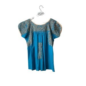 El Interior La Sirena Handmade Mexican Embroidered Cotton Blouse Size M NWOT